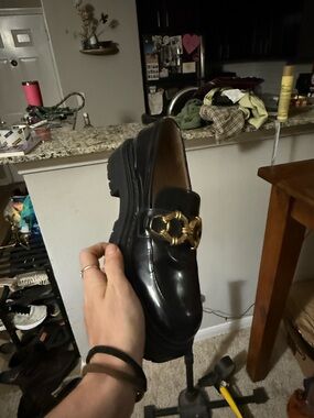 Circus NY Sam Edelman Brooklyn Platform Chain Loafer Lug Sole Black Gold Size 9
